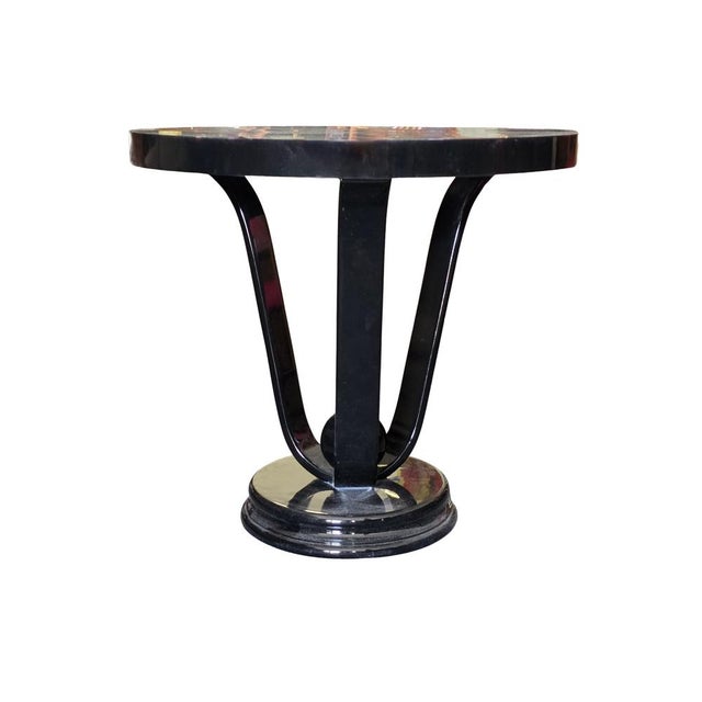 Wood Round Black Wooden Table, 1980s For Sale - Image 7 of 8