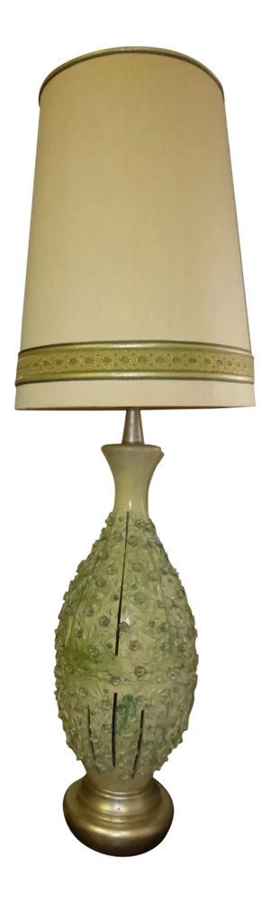 Feldman Vintage Green Floral Petals Porcelain Table Lamp With Shade