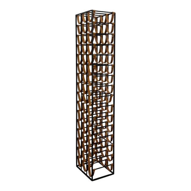 Vintage Metal & Leather Floor Wine Rack in the Style of Arthur Umanoff For Sale