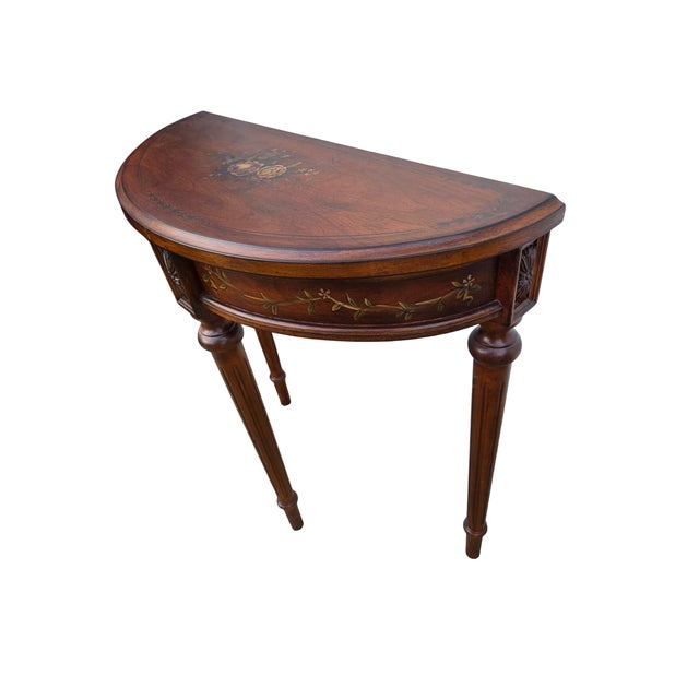 1990s Ethan Allen Tuscany Demilune Console Hall Table Server Neo Classical End Table For Sale In Philadelphia - Image 6 of 18