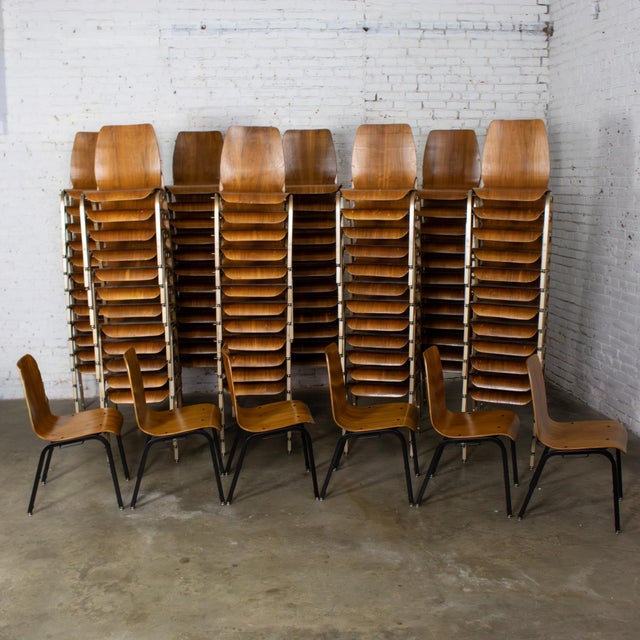 Late 20th to Early 21st Century Modern Walnut Molded Plywood Chairs Stackable Connectable Restored Selling Separately For Sale - Image 12 of 18