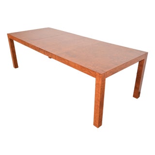 Milo Baughman Style Burl Wood Parsons Extension Dining Table by Lane, Newly Refinished For Sale