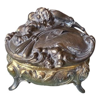 Antique Art Nouveau Jewelry Casket With Floral Repoussé Relief For Sale