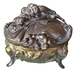 Antique Art Nouveau Jewelry Casket With Floral Repoussé Relief