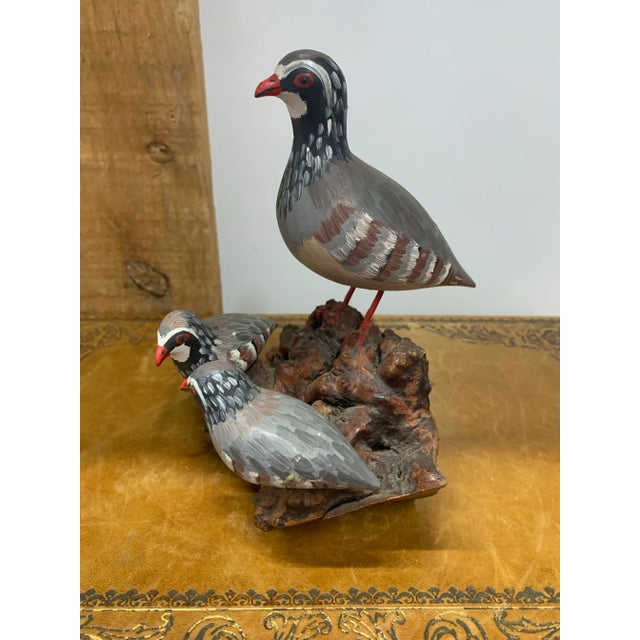 Figurative Vintage Carved Shorebird With Chicks on Burl Wood Base For Sale - Image 3 of 6