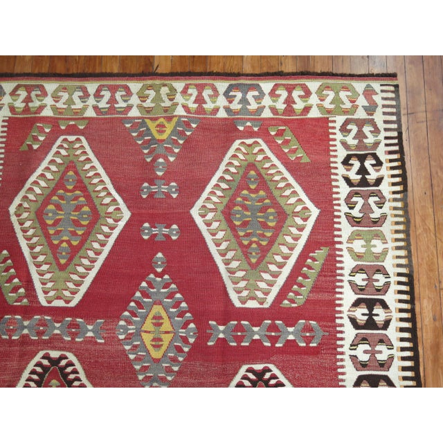 Early 20th Century Early 20th Century Tribal Red Turkish Gallery Kilim Runner - 4'10" x 12'3" For Sale - Image 5 of 6