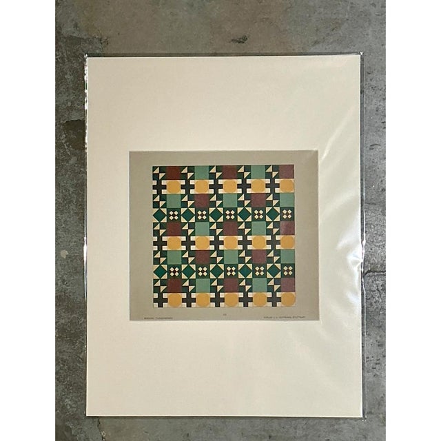 Celadon Vintage Geometric Tile Pattern Serigraph For Sale - Image 8 of 12