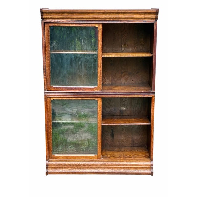 Victorian Antique Oak Danner Stacking Barrister Bookcase With Glass Doors For Sale - Image 3 of 12