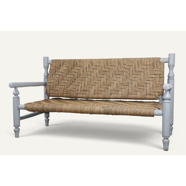 Vintage Bench in Braided Rope and Painted Wood, 1950s For Sale - Image 16 of 18