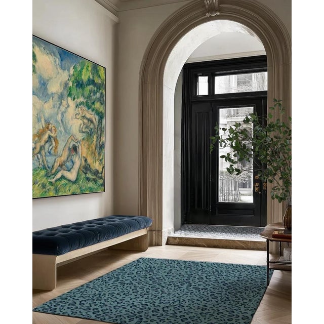 Panthera Spotted Leopard Hand-Looped Area 6' x 9' Rug - Topaz Blue For Sale - Image 4 of 4