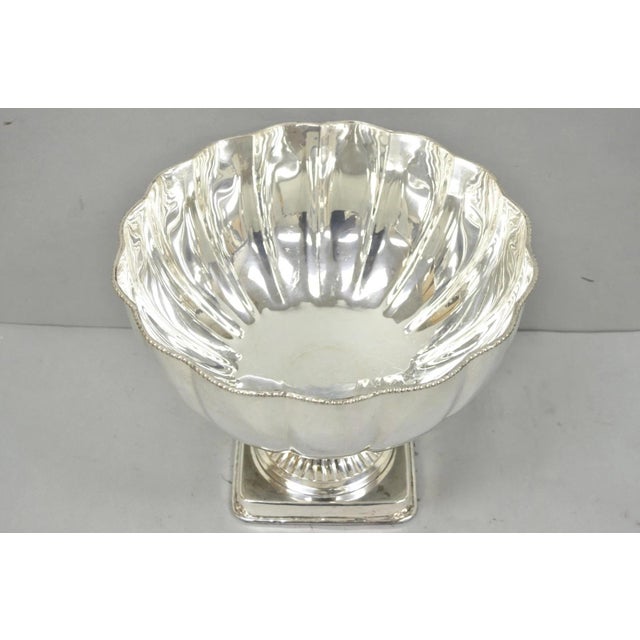 Late 20th Century Late 20th Century Regency Style Silver Plated Scalloped Pedestal Punch Bowl Champagne Ice Bucket For Sale - Image 5 of 16