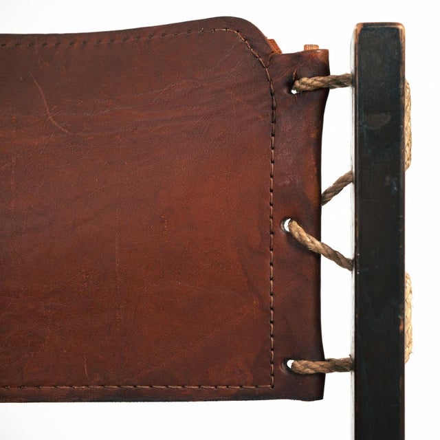 Wood Set of Vintage Brutalist Chairs in Hideleather and Wood For Sale - Image 7 of 18