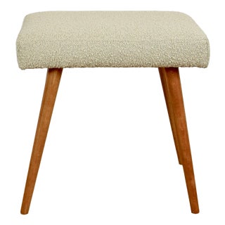 Stool in Beige Bouclé and Beech Legs, 1970s For Sale