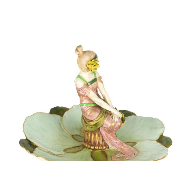 Ceramic Ernst Wahliss, Art Nouveau Sculpture of Figural Tray with Maiden & Lily Pads, 1890s-1910s, Porcelain For Sale - Image 7 of 11
