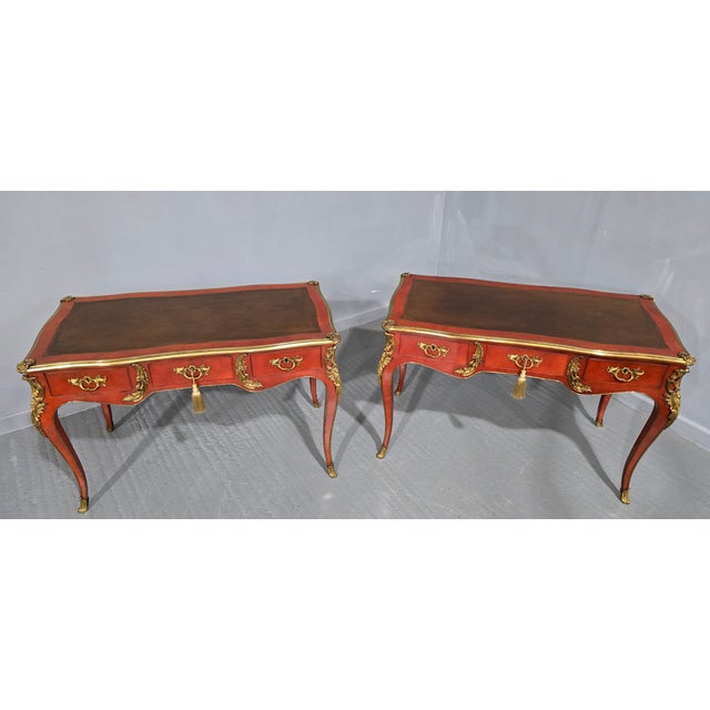 Red Laquered Bureau Plat Desks, 1900s, Set of 2 For Sale - Image 6 of 18