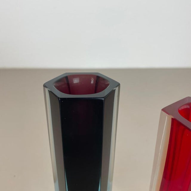 Flavio Poli Faceted Murano Glass Sommerso Vase by Flavio Poli, Italy, 1970s, Set of 2 For Sale - Image 4 of 17