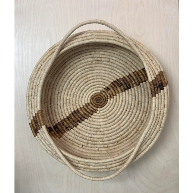 Extra Large Basket Woven Raffia With Handles Shallow For Sale In San Francisco - Image 6 of 6