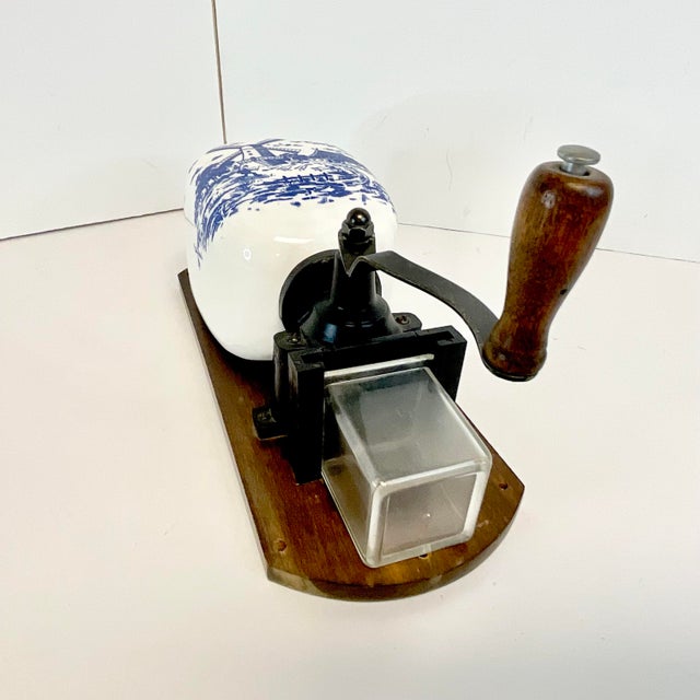 Delft 1940s Vintage Boho Chic Gustavian Delft Coffee Grinder Kitchen Accessory, Wall Mounted. For Sale - Image 4 of 10