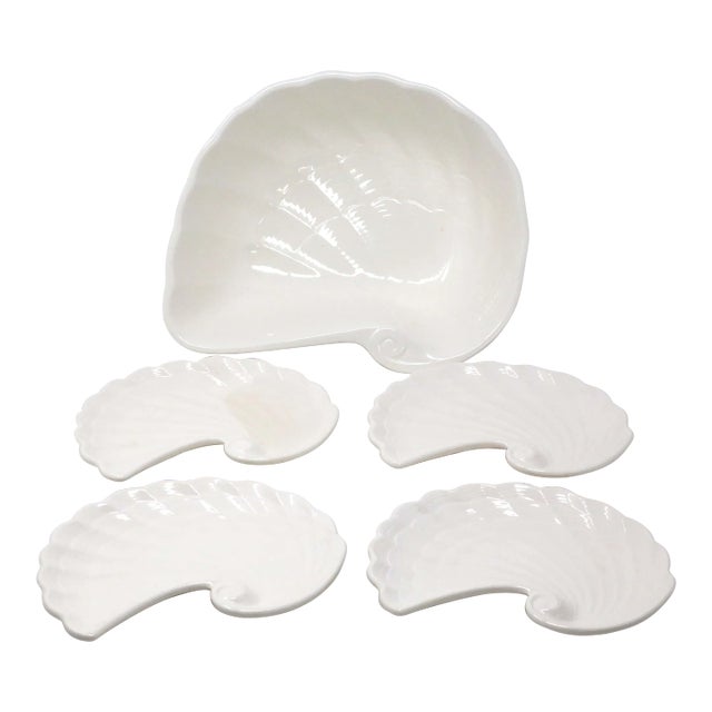 Vintage Nautlilus Shell Large Serving Bowl and Salad Plates by Shafford - Set of 5 For Sale