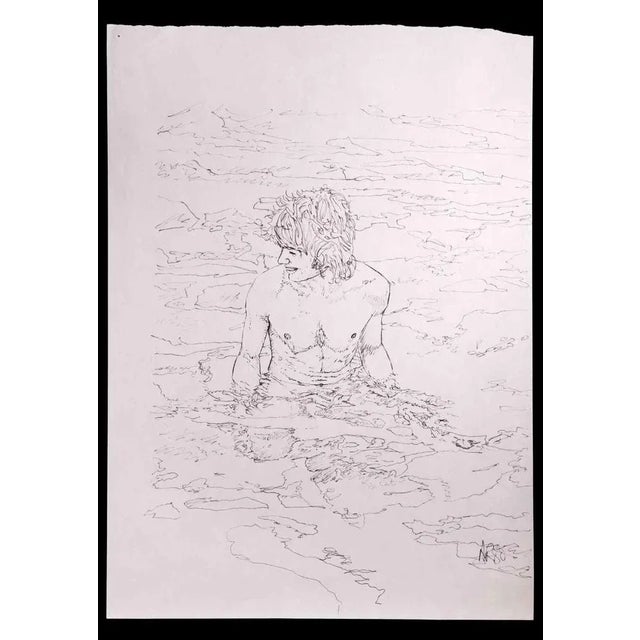 The boy at the sea is an original drawing on pencil realized by Anthony Roaland in 1980. Hand-signed and dated by the...