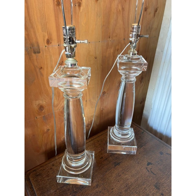 Modern Pair of Architectural Crystal & Resin Column Table Lamps by Restoration Hardware, Circa 2006 For Sale - Image 3 of 14