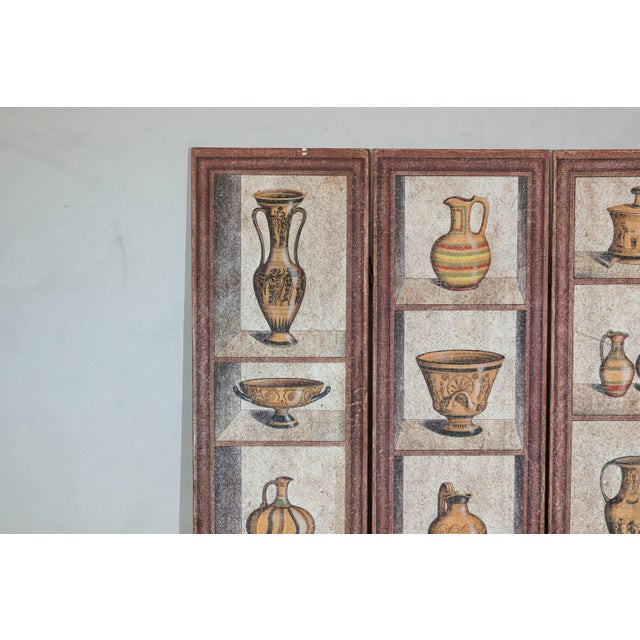 Red Vintage Chinese Three-Panel Screen with Painted Classical Vessel Motifs For Sale - Image 8 of 12
