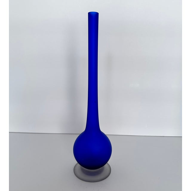 Vintage Italian vase by Carlo Moretti for Rosenthal Netter in cobalt blue satin glass, with thin neck and spherical bulb...