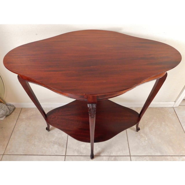 Large Antique Early 1900s Queen Anne Flame Mahogany Wood Accent Center Table For Sale - Image 10 of 12