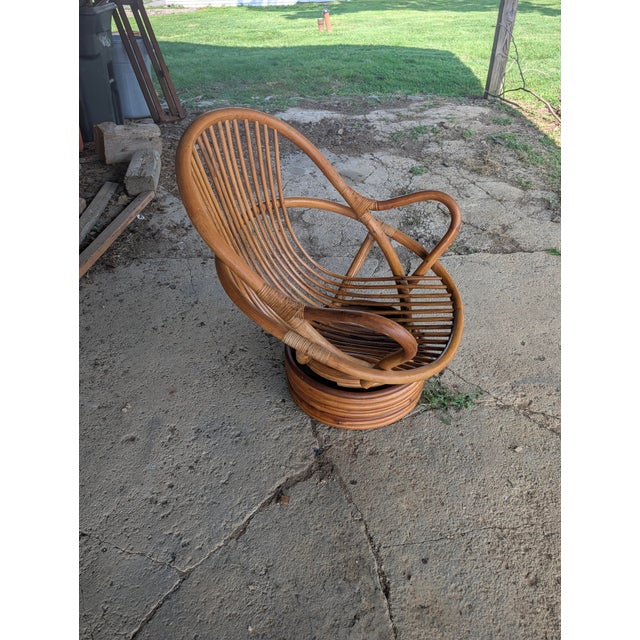Brown Mid-Century Modern Organic Bentwood Rattan Swivel Tub Chair For Sale - Image 8 of 18