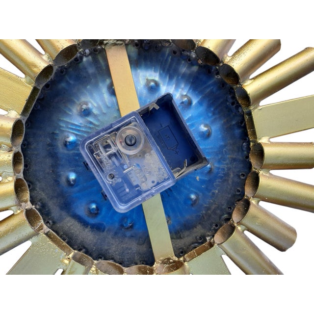 Metal Clock in Enameled Copper and Iron with Sunrays, 1950s For Sale - Image 7 of 8