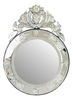 Vintage Venetian Round Ornate Beveled Murano Glass Mirror