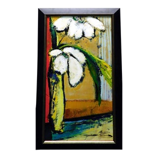 "Fleursx-6" Contemporary Abstract Botanical Oil Painting by Helen Zarin, Framed For Sale