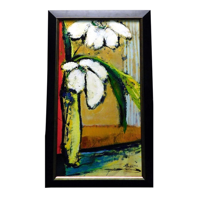 "Fleursx-6" Contemporary Abstract Botanical Oil Painting by Helen Zarin, Framed For Sale