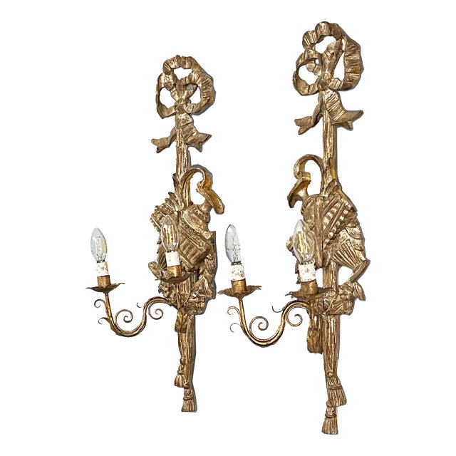 French Louis XVI Wall Lamps in Gilded Wood, 1800s, Set of 2 For Sale
