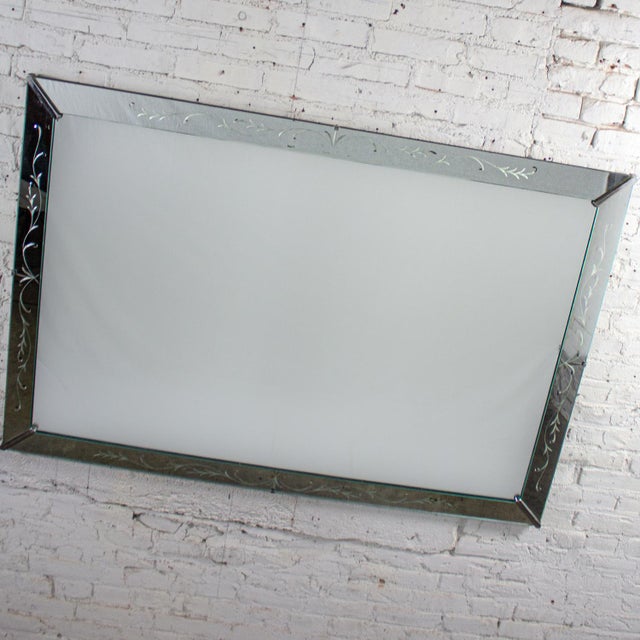 1930-1950’s Art Deco Hollywood Regency Etched Venetian Glass Rectangular Wall Mirror For Sale - Image 6 of 18