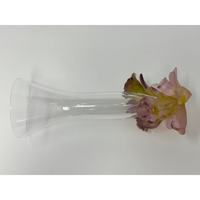 Daum France Soliflore Roses Crystal Vase With Pate De Verre Floral Base Signed For Sale - Image 14 of 17