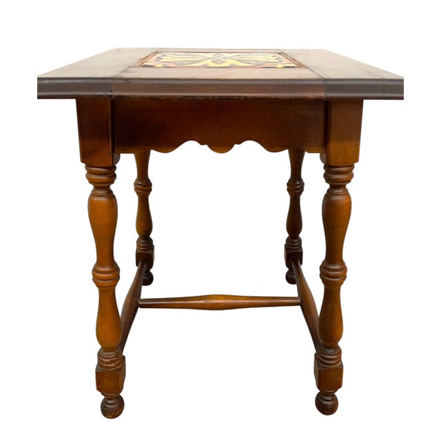 Vintage Tile Top Side Table With Turned Legs and Wood Frame For Sale - Image 9 of 11