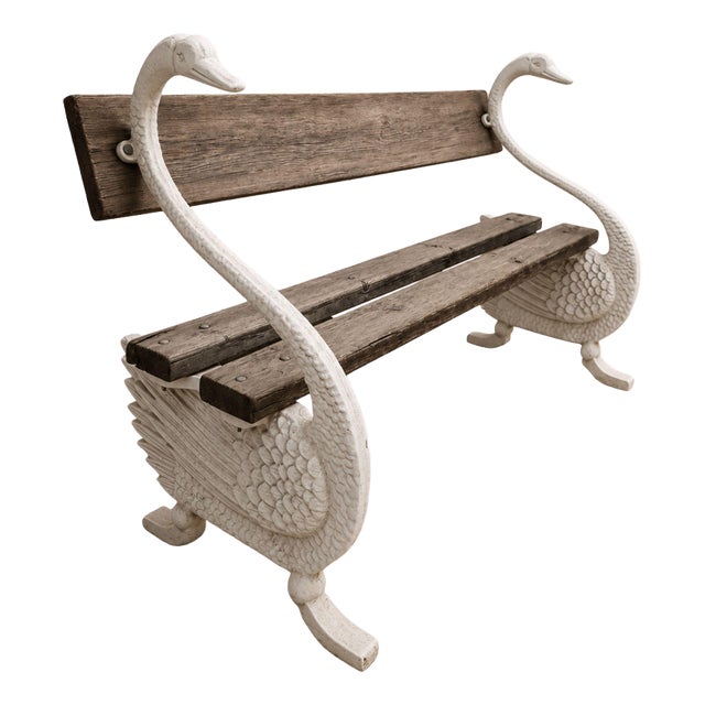 Cast Iron and Wood Swan Garden Bench, France, 1950s For Sale
