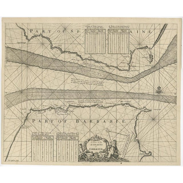 Antique Map of the Straits of Gibraltar by J. Gascoyne, 1716 For Sale - Image 4 of 6