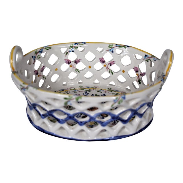 Vintage Dutch Pottery Basket For Sale