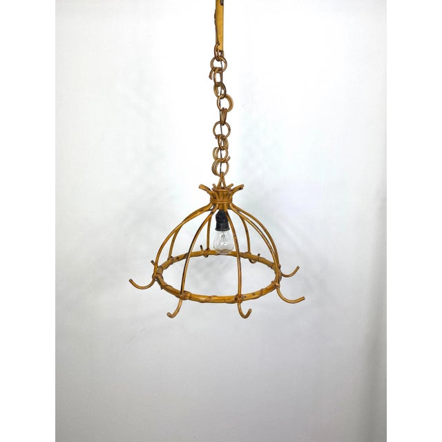 Bamboo Rattan & Rope Chandelier Pendant, Italy, 1960s For Sale - Image 9 of 11