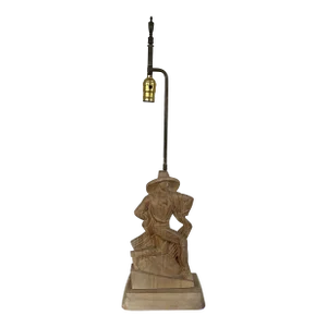 1930's Heifetz Art Deco Hollywood Regency Carved Wood Figural Table Lamp