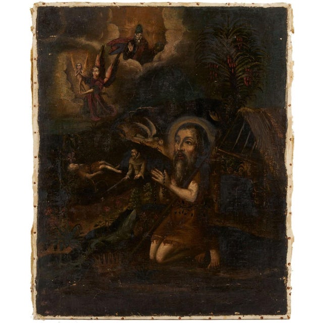 19th Century Spanish Colonial Cuzco School Paintings, John the Baptist & Death of Joseph - Set of 2 For Sale - Image 4 of 13