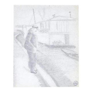 Unknown - Fishing - Original Pencil on Paper - Early 20th Century For Sale
