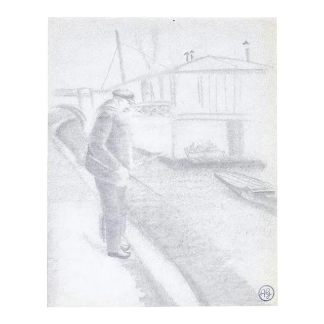 Unknown - Fishing - Original Pencil on Paper - Early 20th Century For Sale