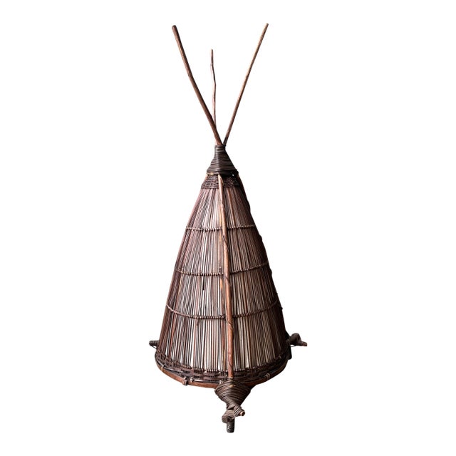 Vintage Japanese Woven Reed Lamp For Sale