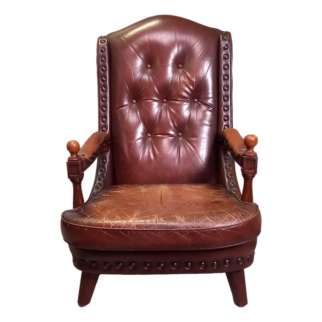 Cowhide Leather Library Armchair, 1960s For Sale