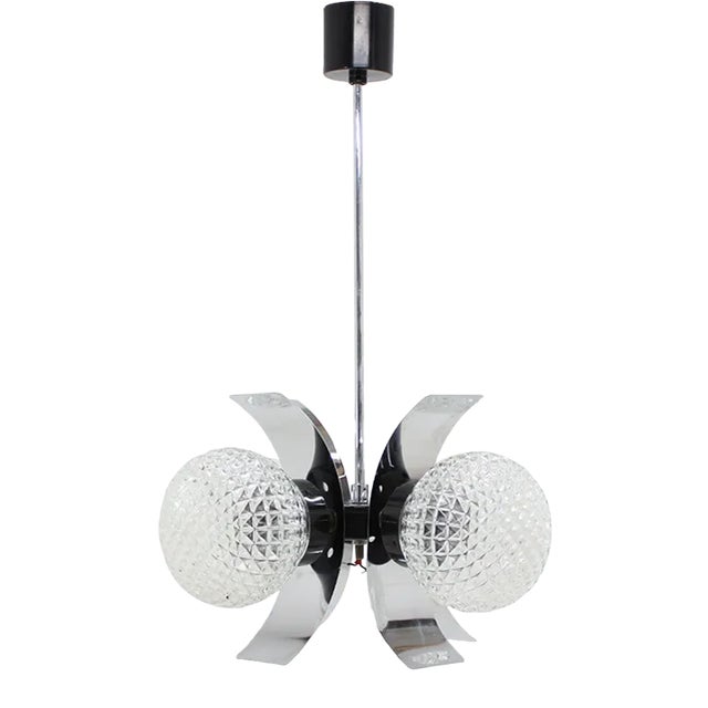 Chrome Plating and Glass Ceiling Lamp, 1970s For Sale