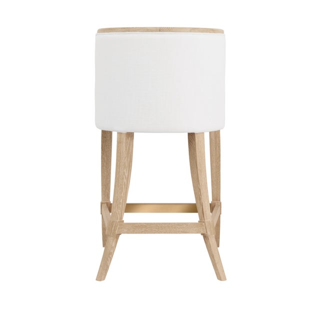 Worlds Away Matthew Izzo Home Keaton Cerused Oak Counter Stool With White Performance Linen Upholstered Seat and Brass Foot Fail For Sale - Image 4 of 6