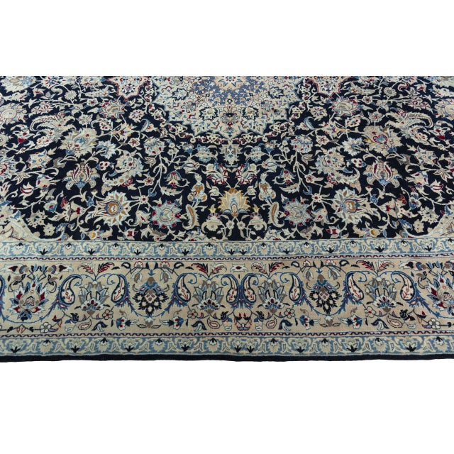 Hand-Knotted Nain 9LA Rug with Silk in Dark Blue For Sale - Image 9 of 13